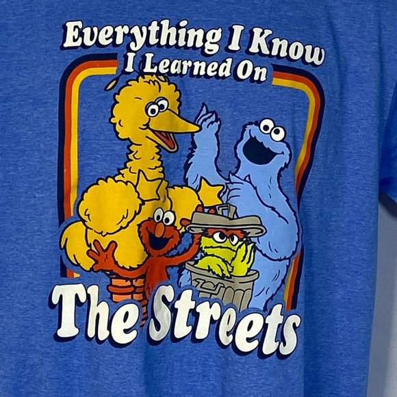 Sesame St Theme Tee Blue Yellow Graphics Short Sleeve See Measurements Adult L - Picture 1 of 5